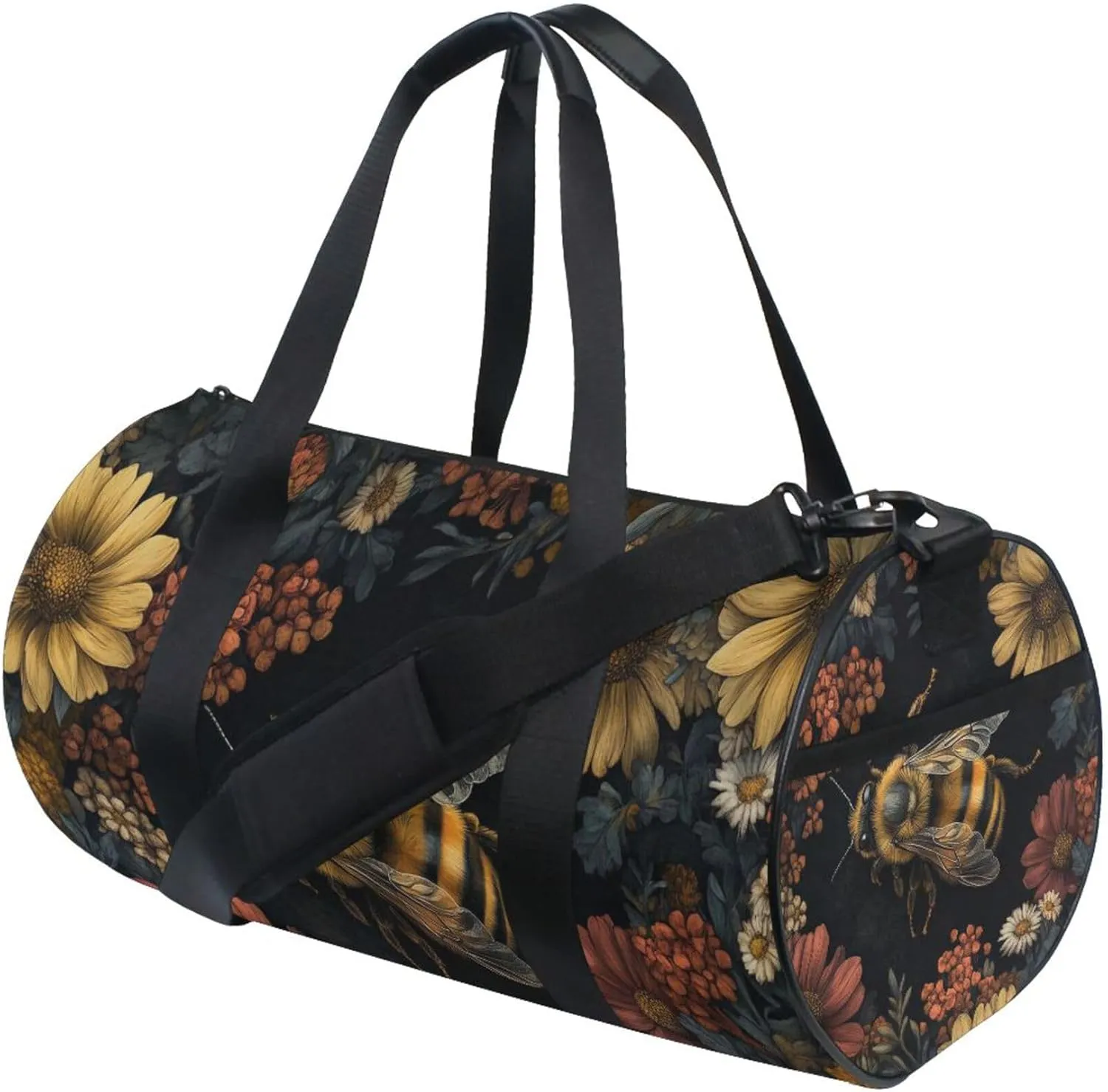 MNSRUU Sports Duffel Bags, Bee Surrounded by Flowers Athletic Gym Bag Overnight Workout Travel Tote Luggage for Men Women Yoga
