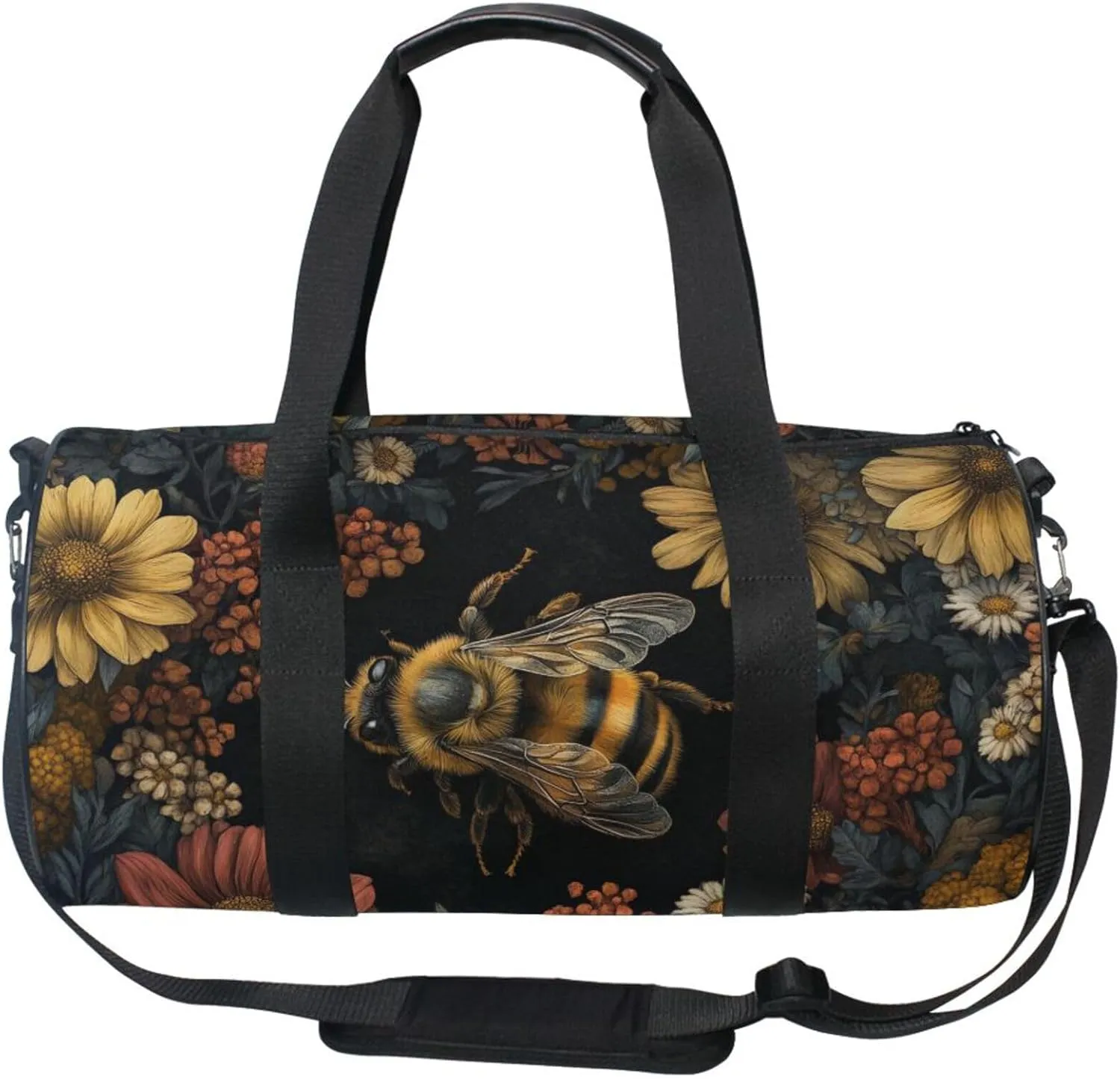 MNSRUU Sports Duffel Bags, Bee Surrounded by Flowers Athletic Gym Bag Overnight Workout Travel Tote Luggage for Men Women Yoga