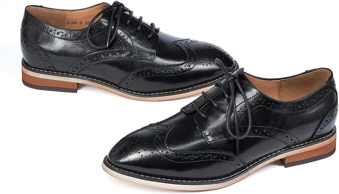 Mona flying Women's Comfortable Multicolored Wingtip Oxfords Brogue Lace-up Leather Shoes for Womens Ladies