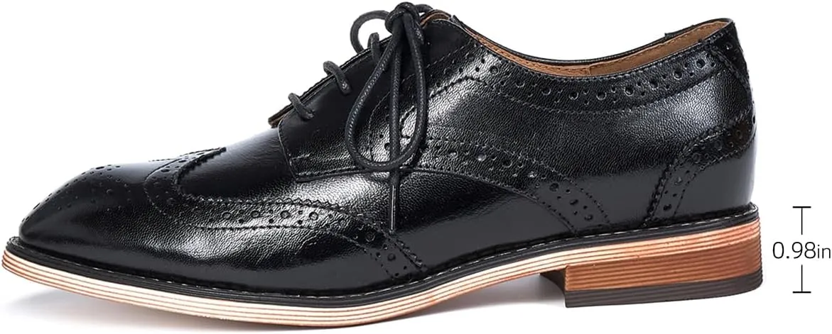 Mona flying Women's Comfortable Multicolored Wingtip Oxfords Brogue Lace-up Leather Shoes for Womens Ladies