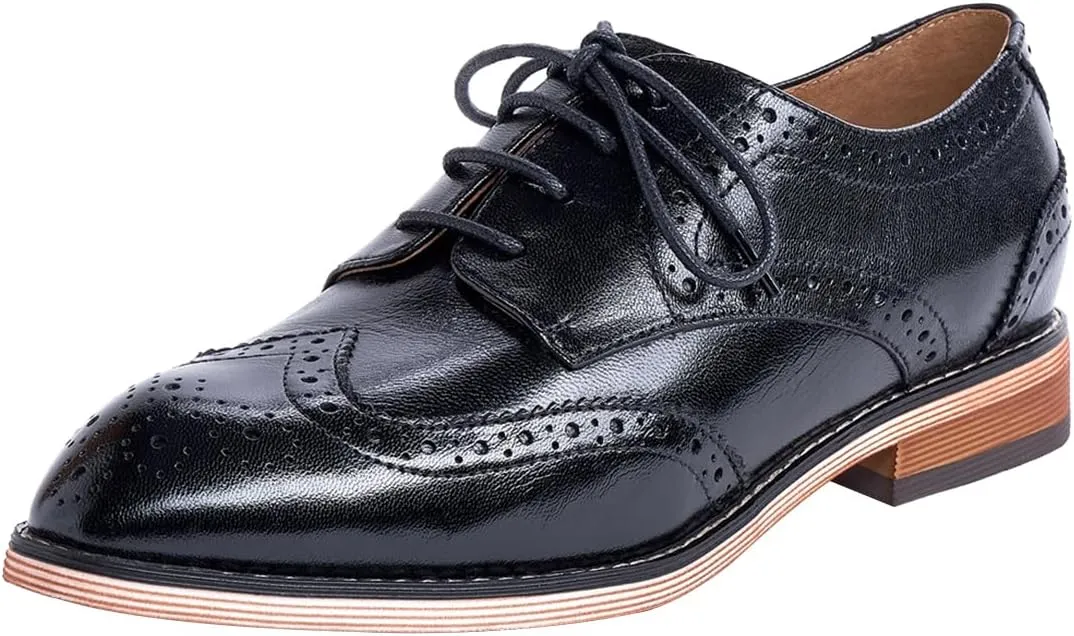 Mona flying Women's Comfortable Multicolored Wingtip Oxfords Brogue Lace-up Leather Shoes for Womens Ladies