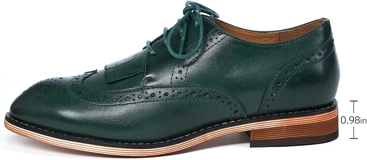 Mona flying Women's Handcrafted Wingtip Oxfords Brogue Vintage Lace up Leather Shoes for Ladies