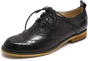 Mona flying Women's Handmade Wingtip Oxfords Comfy Lace up Brogue Leather Shoes for Ladies