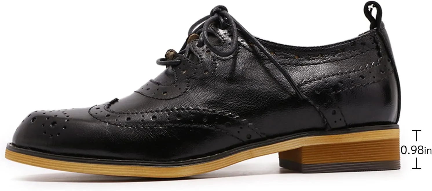 Mona flying Women's Handmade Wingtip Oxfords Comfy Lace up Brogue Leather Shoes for Ladies