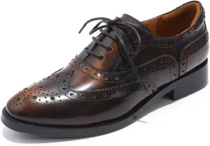 Mona flying Women's Leather Perforated Lace-up Oxfords Brogue Wingtip Shoes for Ladies Women
