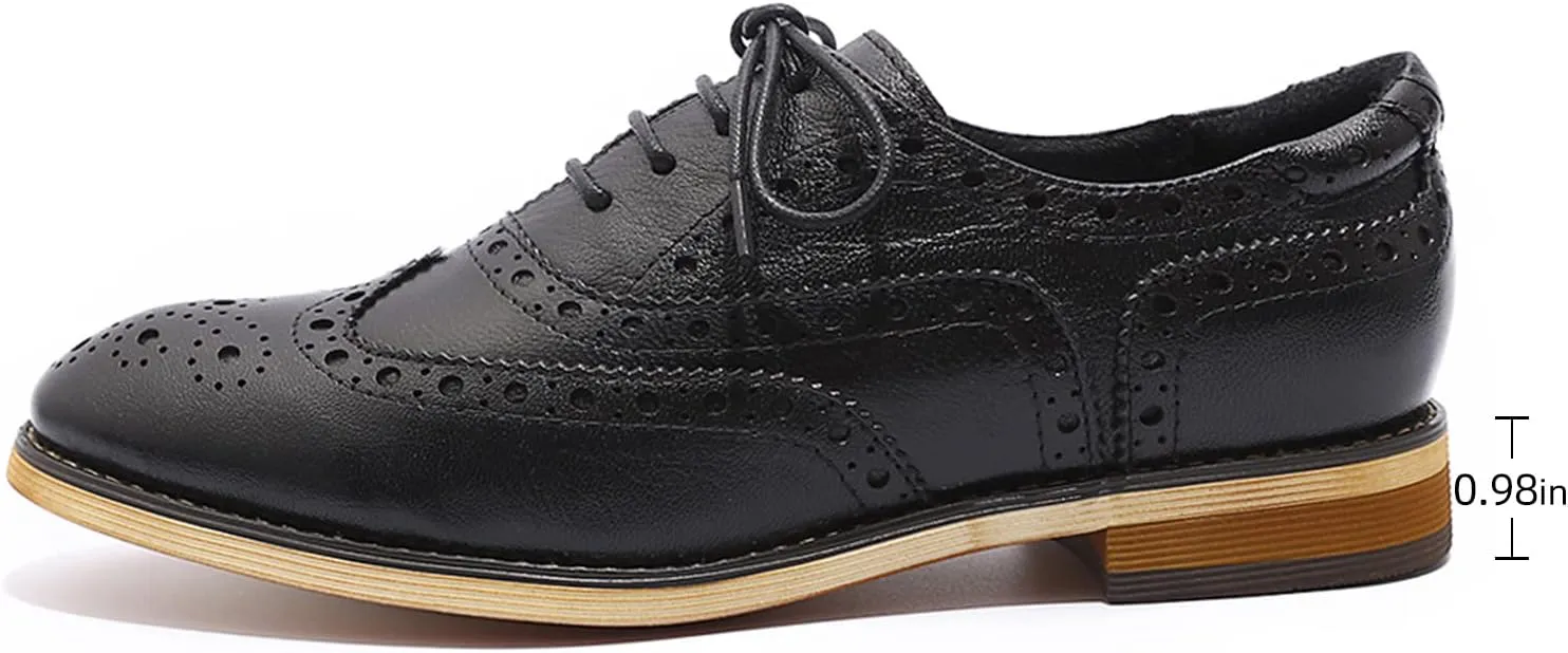Mona flying Women's Leather Perforated Lace-up Oxfords Brogue Wingtip Shoes for Ladies Women