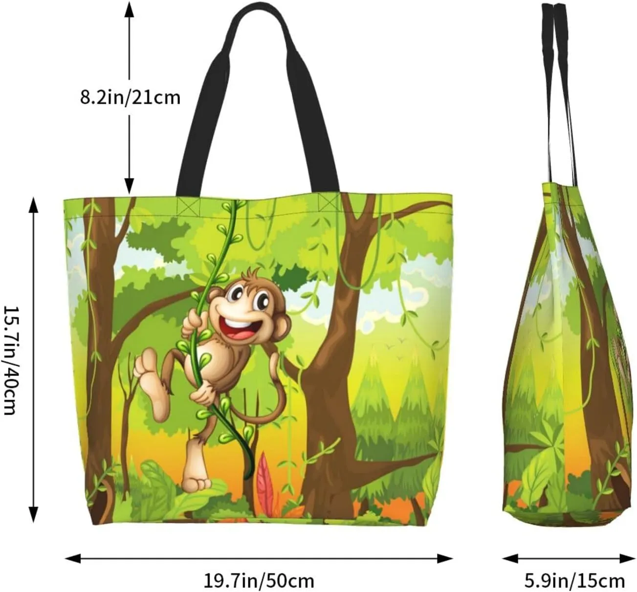 Monkey Animals Canvas Tote Bag Cute Shoulder Bag Handbag Casual Animal Grocery Bags Monkey Bag for Outdoors