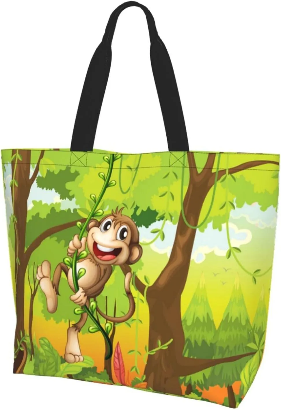 Monkey Animals Canvas Tote Bag Cute Shoulder Bag Handbag Casual Animal Grocery Bags Monkey Bag for Outdoors
