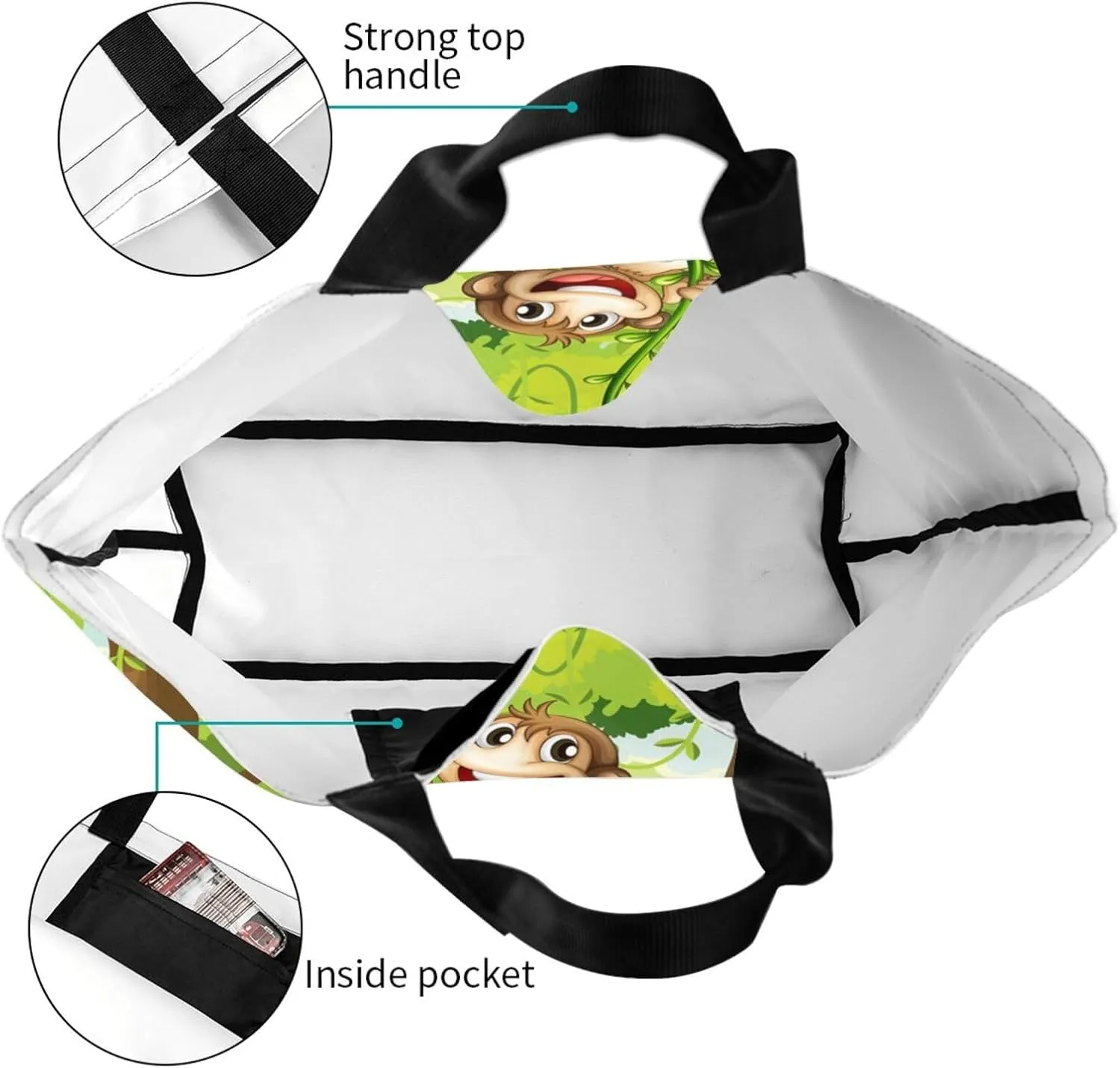 Monkey Animals Canvas Tote Bag Cute Shoulder Bag Handbag Casual Animal Grocery Bags Monkey Bag for Outdoors