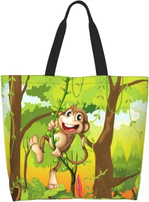 Monkey Animals Canvas Tote Bag Cute Shoulder Bag Handbag Casual Animal Grocery Bags Monkey Bag for Outdoors