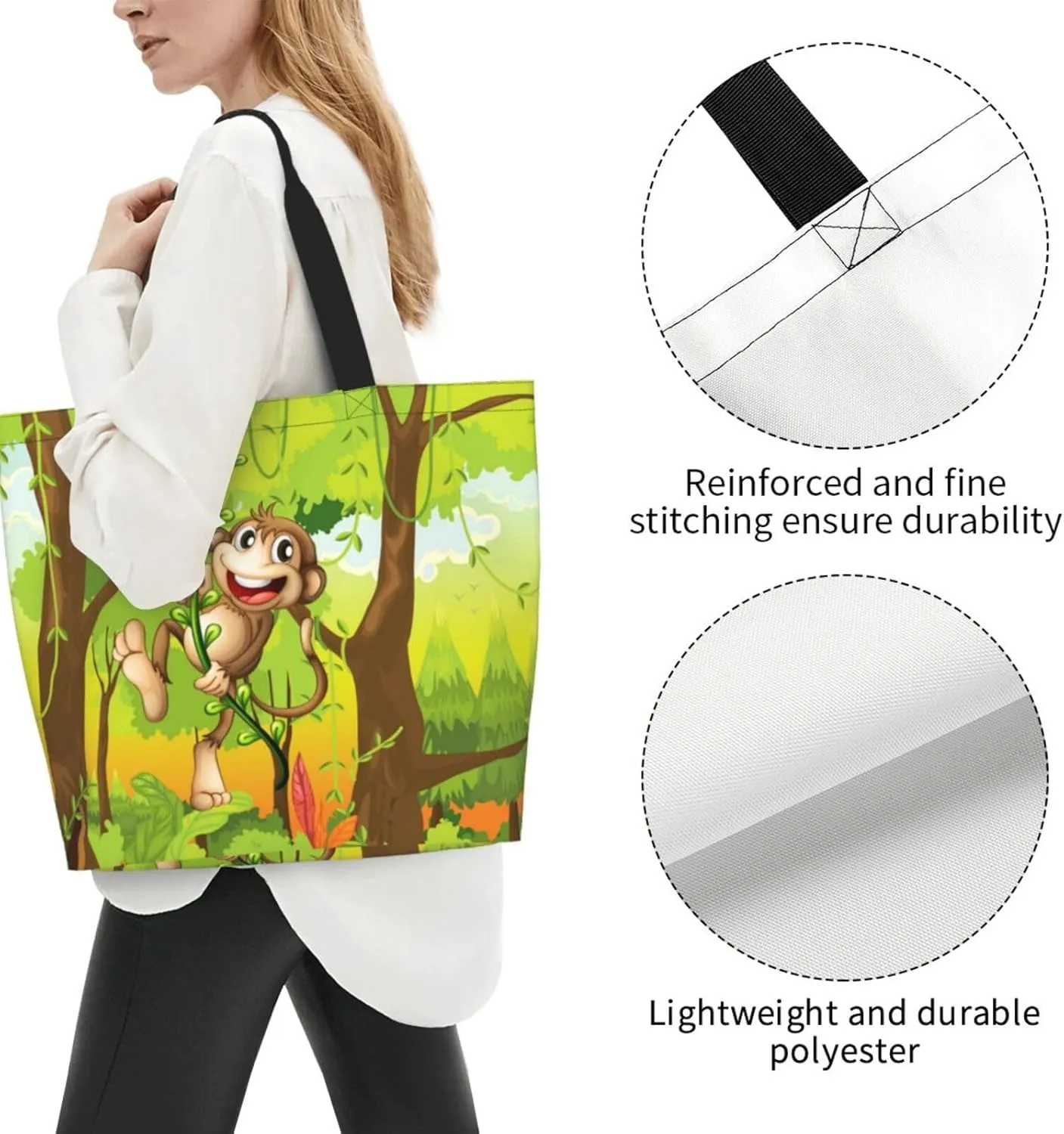 Monkey Animals Canvas Tote Bag Cute Shoulder Bag Handbag Casual Animal Grocery Bags Monkey Bag for Outdoors