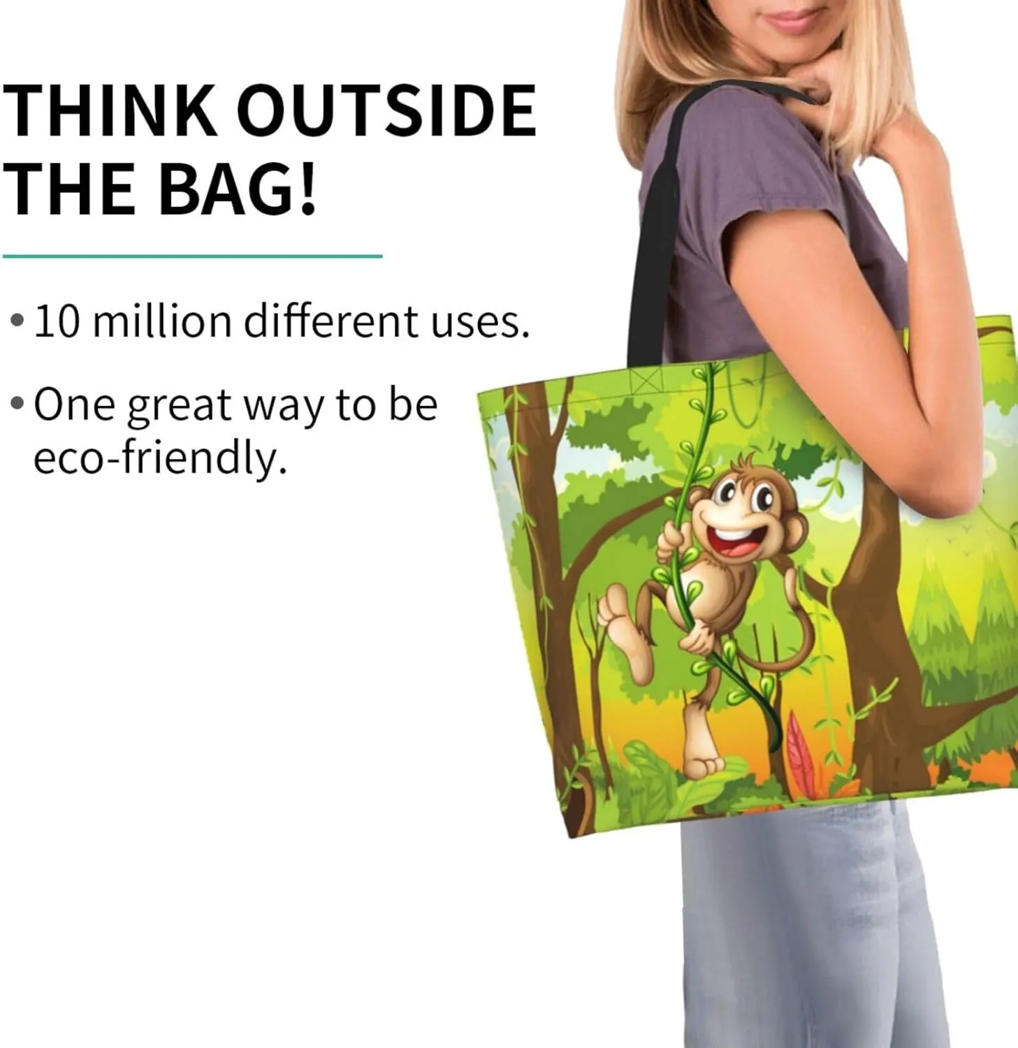 Monkey Animals Canvas Tote Bag Cute Shoulder Bag Handbag Casual Animal Grocery Bags Monkey Bag for Outdoors