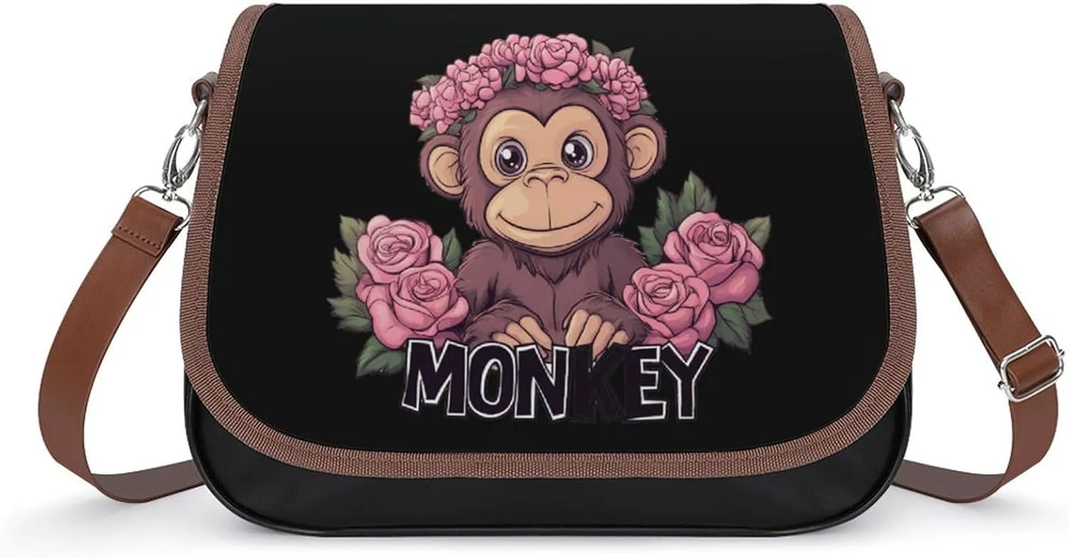 Monkey Crossbody Bags for Women Leather Tote Bag Handbag Purse for Work Travel