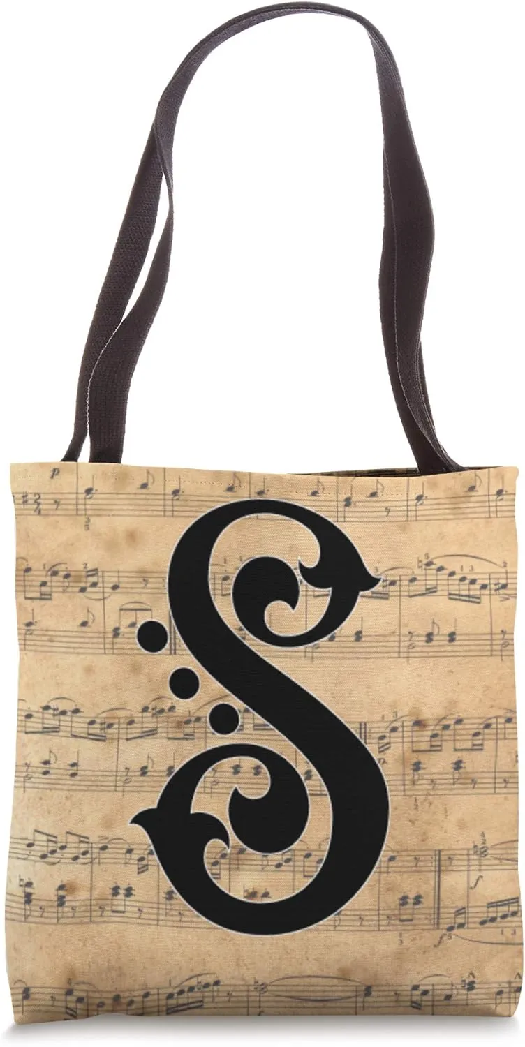 Monogram Initial of Capital Letter S on Vintage Sheet Music Tote Bag