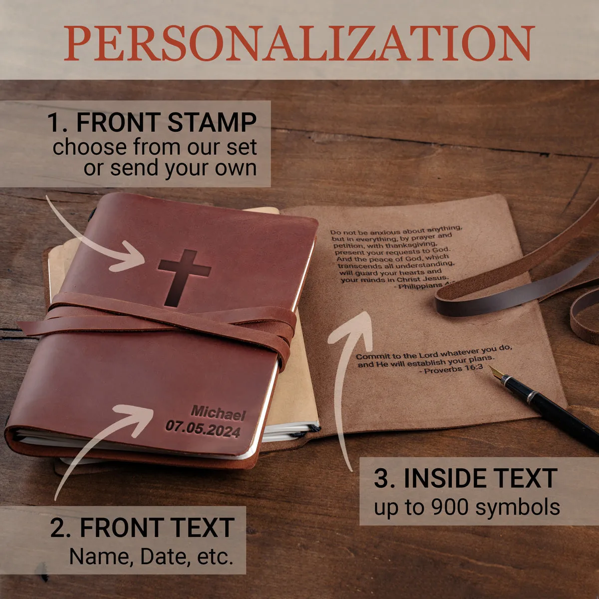 Monogrammed Leather Journal Christian Journal Notebook