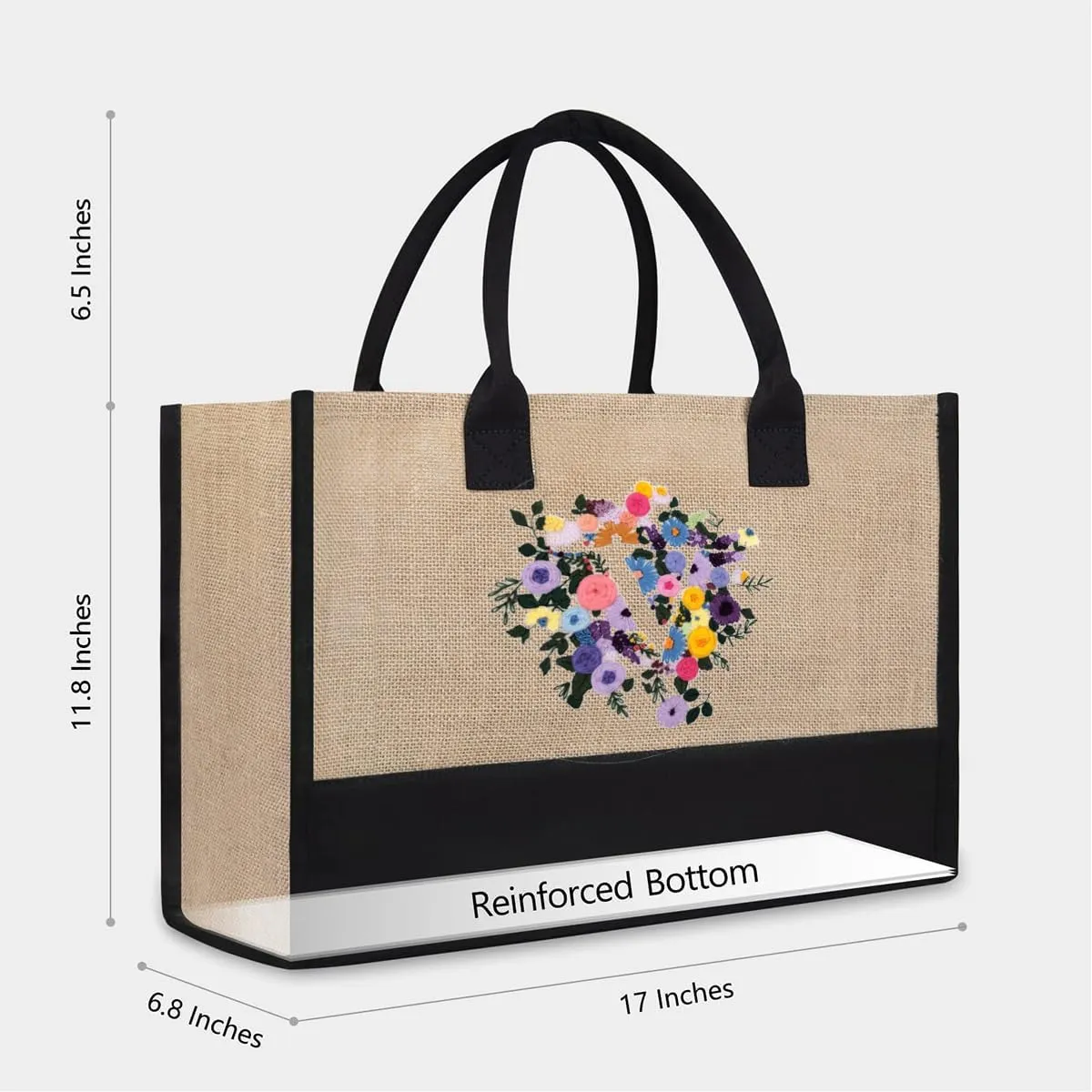 Monogrammed Tote Bags Handmade Embroidery Personalized Initial Canvas Beach Bag Floral Gift Tote Bag