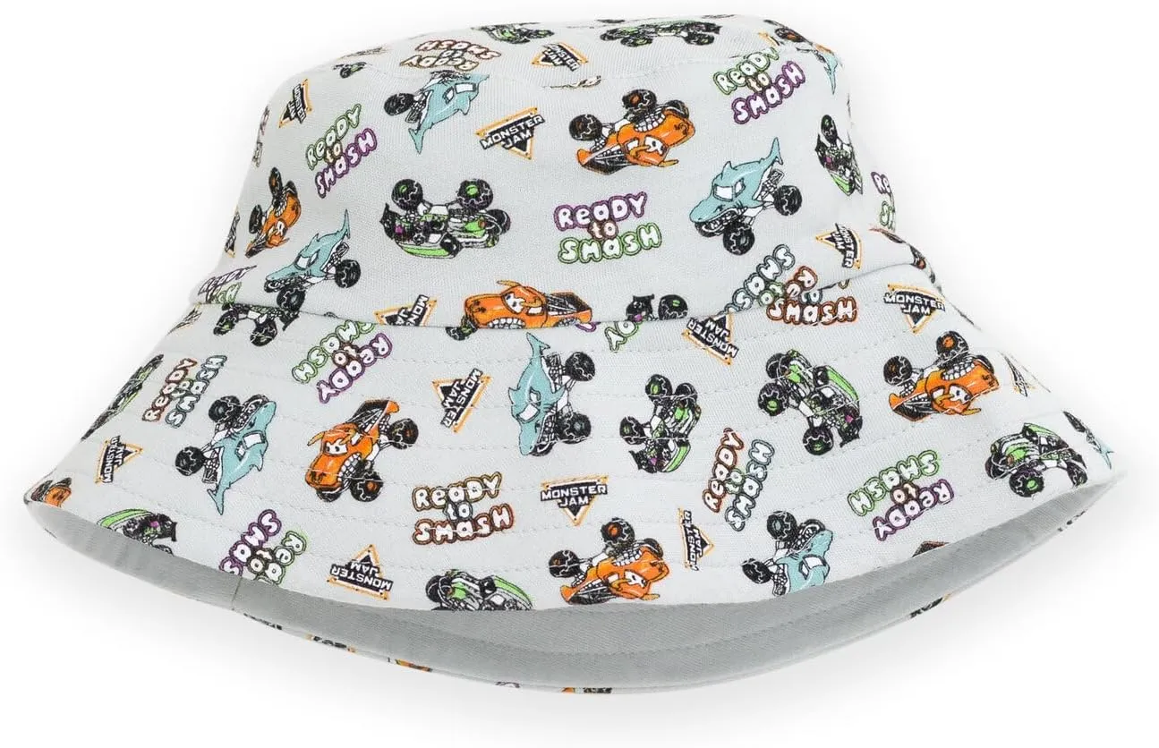 Monster Jam Romper and Bucket Sun Hat Outfit Set Newborn to Toddler Grave Digger El Toro Loco Megalodon