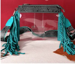 Montana West Western Fringe Clear Crossbody Bag - Turquoise