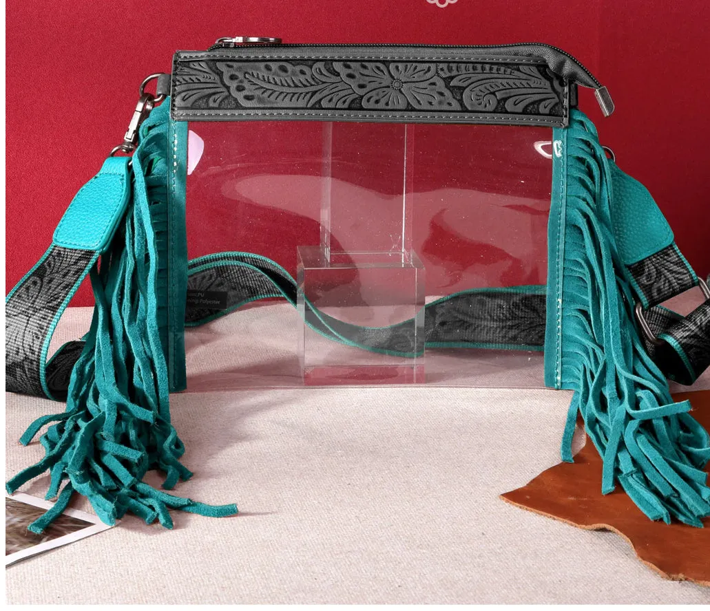 Montana West Western Fringe Clear Crossbody Bag - Turquoise