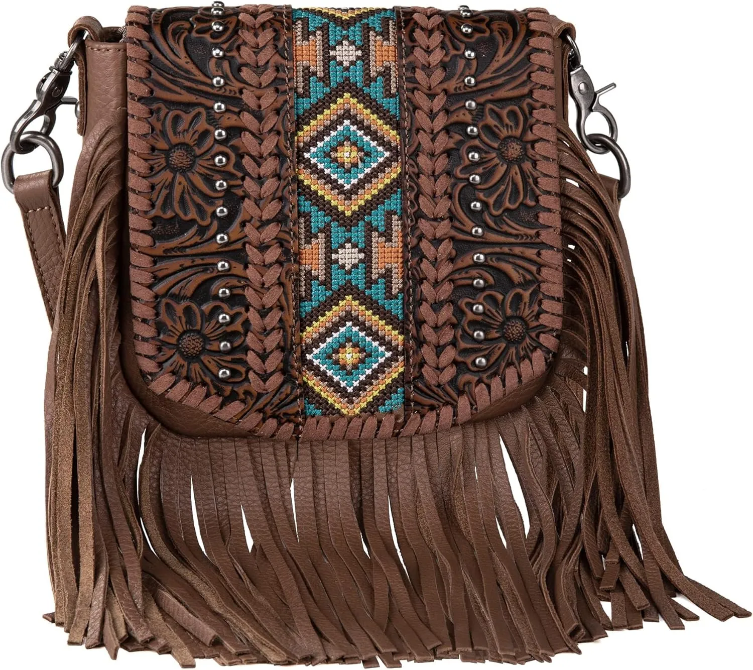 Montana West Western Small Purses for Women Crossbody Bag Fringe Purse Leather Women's Shoulder Handbags Tooled Aztec