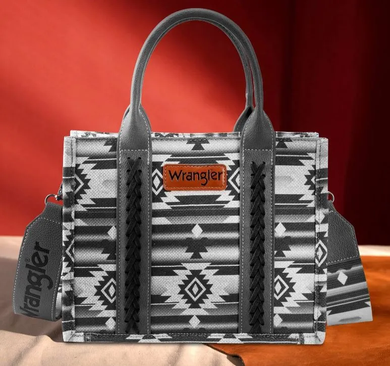 Montana West Wrangler Black Southwestern Pattern Dual Sided Print Canvas Wide Tote Bag WG2203A-8119