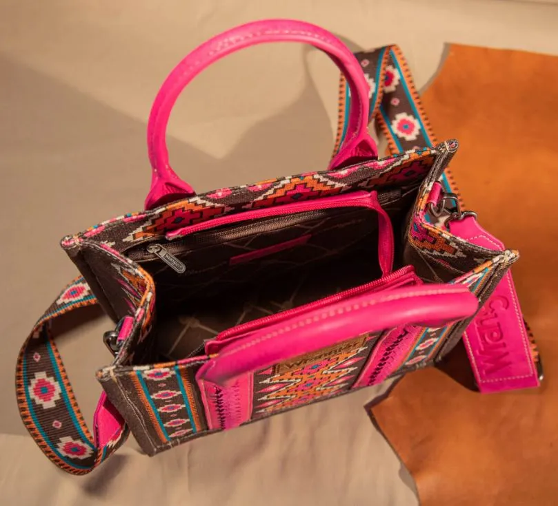 Montana West Wrangler Hot Pink Southwestern Print Small Canvas Tote/Crossbody WG2203-8120
