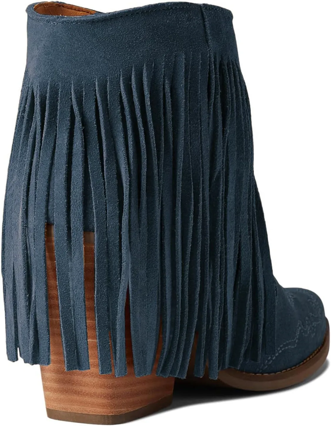 MOOMMO Women Tassel Western Booties Chunky Block Heel Suede Cowboy Ankle Boots Fringe Pointed Closed Toe V-Cut Stacked Heel Slip On Short Boots Cowgirl Embroidered Retro Vintage 4-11 M US