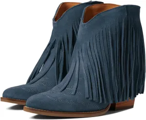 MOOMMO Women Tassel Western Booties Chunky Block Heel Suede Cowboy Ankle Boots Fringe Pointed Closed Toe V-Cut Stacked Heel Slip On Short Boots Cowgirl Embroidered Retro Vintage 4-11 M US
