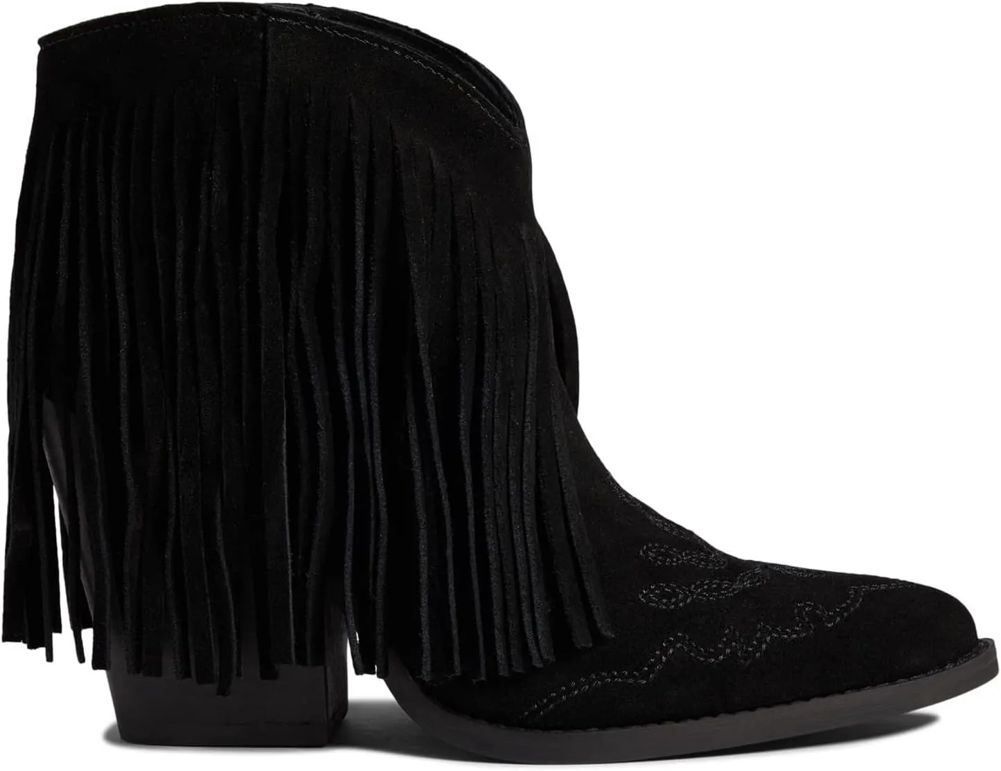 MOOMMO Women Tassel Western Booties Chunky Block Heel Suede Cowboy Ankle Boots Fringe Pointed Closed Toe V-Cut Stacked Heel Slip On Short Boots Cowgirl Embroidered Retro Vintage 4-11 M US