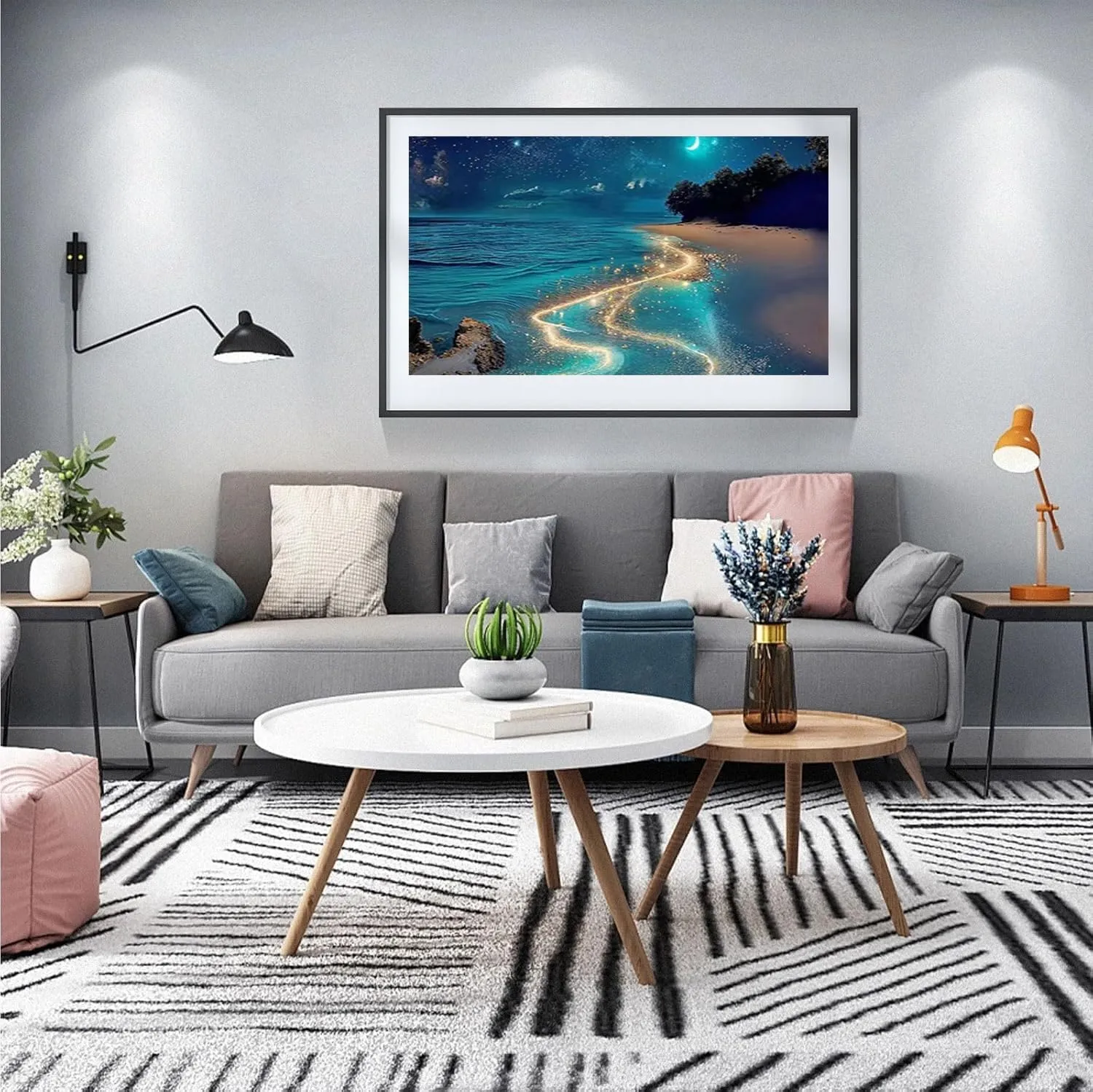 Moonlight Beach Diamond Painting Kits for Adults,Landscape Full Drill Diamond Art Kits for Beginners,Seaside Round 5D DIY Diamond Art, 2 Package Diamonds Gem Art and Crafts Home Decor 16 x 28 Inch