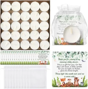 MTLEE 60 Sets Baby Shower Party Favors for Guests Baby Shower Gifts Tea Lights Candles with Thank Tags and Return Gift Bags for Birthday Gender Reveal Party Supplies(Orange,Forest Animal)