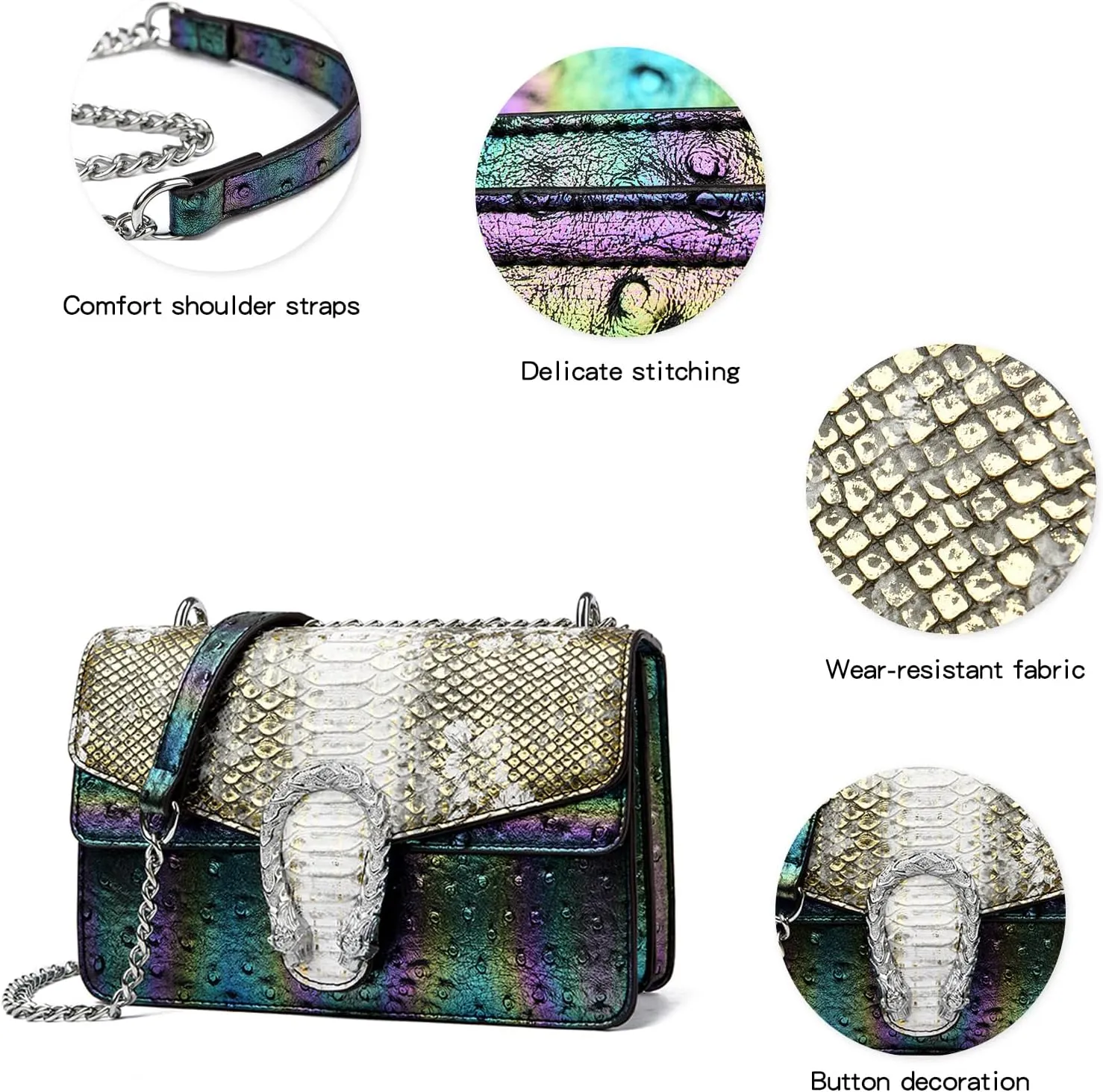 MYHOZEE Crossbody Bags for Women - Snake Printed Clutch Purses Leather Chain Shoulder Bags Evening Handbags