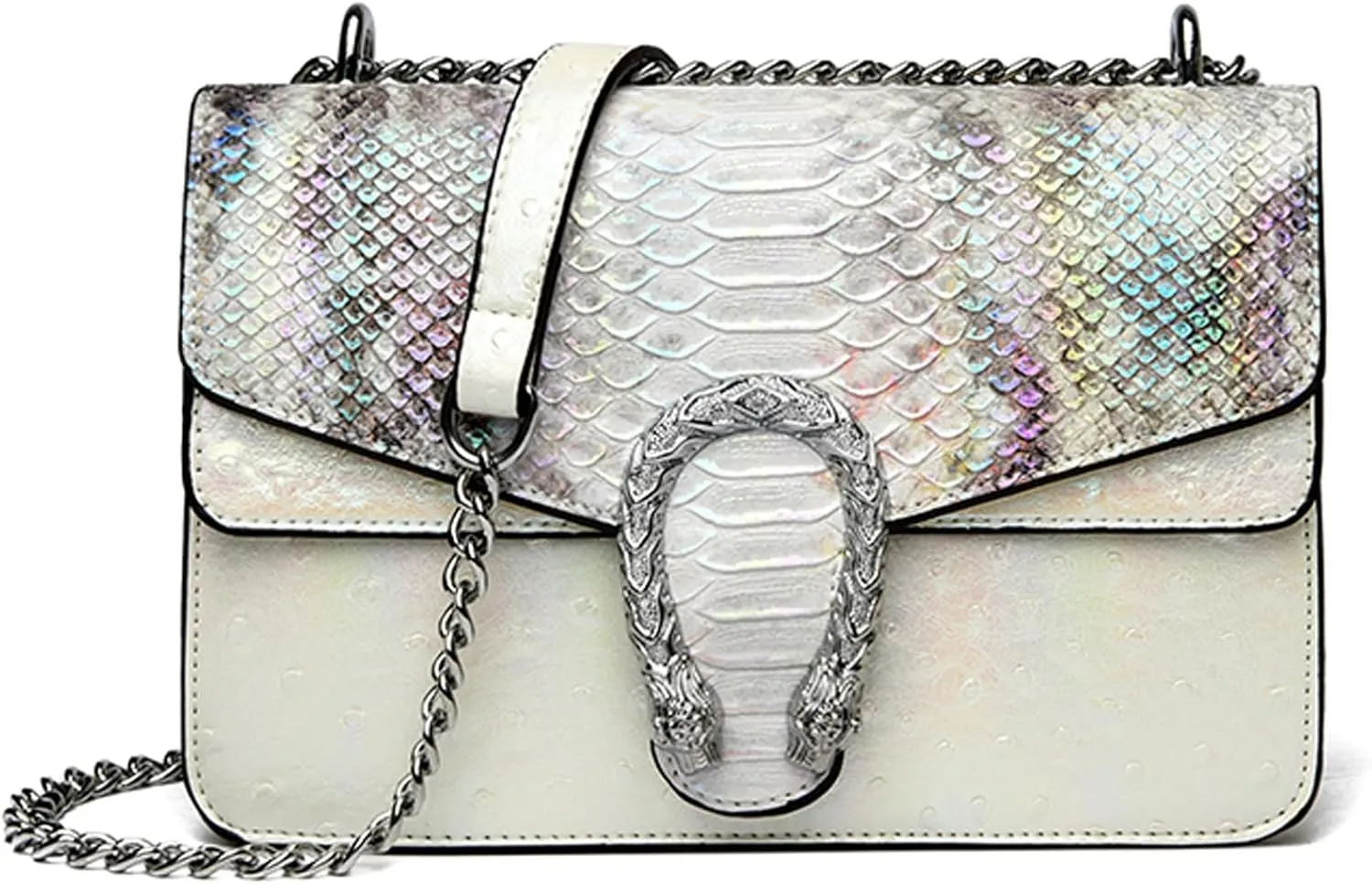 MYHOZEE Crossbody Bags for Women - Snake Printed Clutch Purses Leather Chain Shoulder Bags Evening Handbags