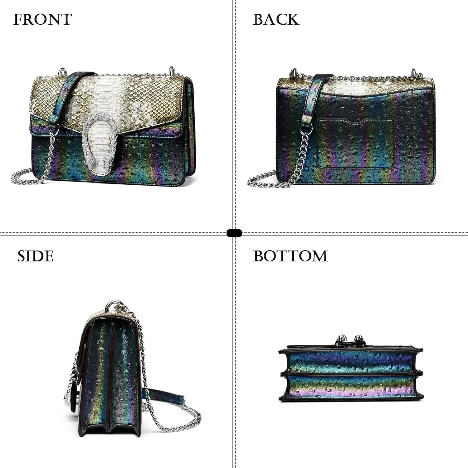 MYHOZEE Crossbody Bags for Women - Snake Printed Clutch Purses Leather Chain Shoulder Bags Evening Handbags