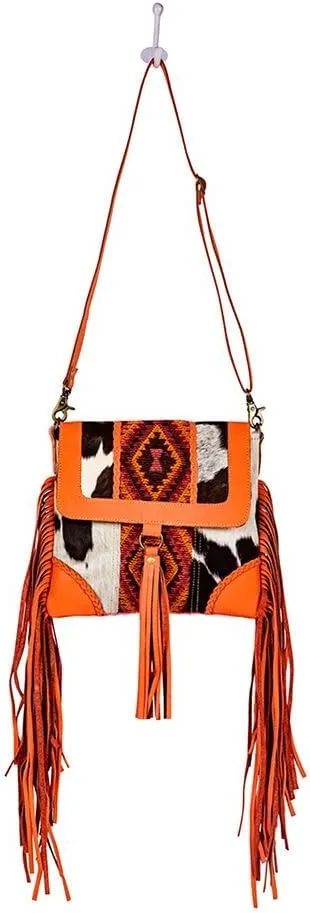 Myra Bag Shoulder Bag for Women - Western Upcycled Hairon Canvas & Leather Tassel Bag