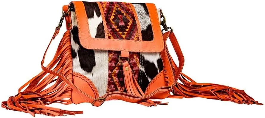 Myra Bag Shoulder Bag for Women - Western Upcycled Hairon Canvas & Leather Tassel Bag