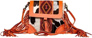 Myra Bag Shoulder Bag for Women - Western Upcycled Hairon Canvas & Leather Tassel Bag