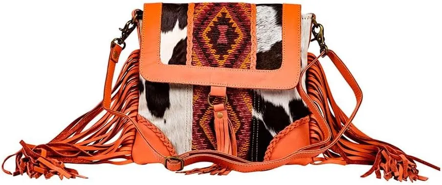 Myra Bag Shoulder Bag for Women - Western Upcycled Hairon Canvas & Leather Tassel Bag