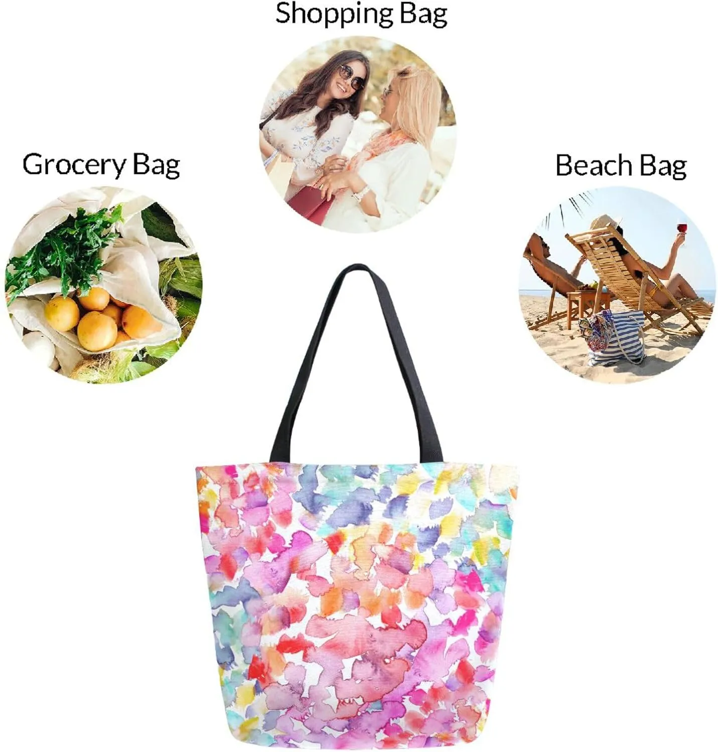 Naanle Canvas Tote Bag Large Women Casual Shoulder Bag Handbag Watercolor Floral Flower Canvas Tote Bag Reusable Grocery Shopping Cloth Bags Women Tote Bags