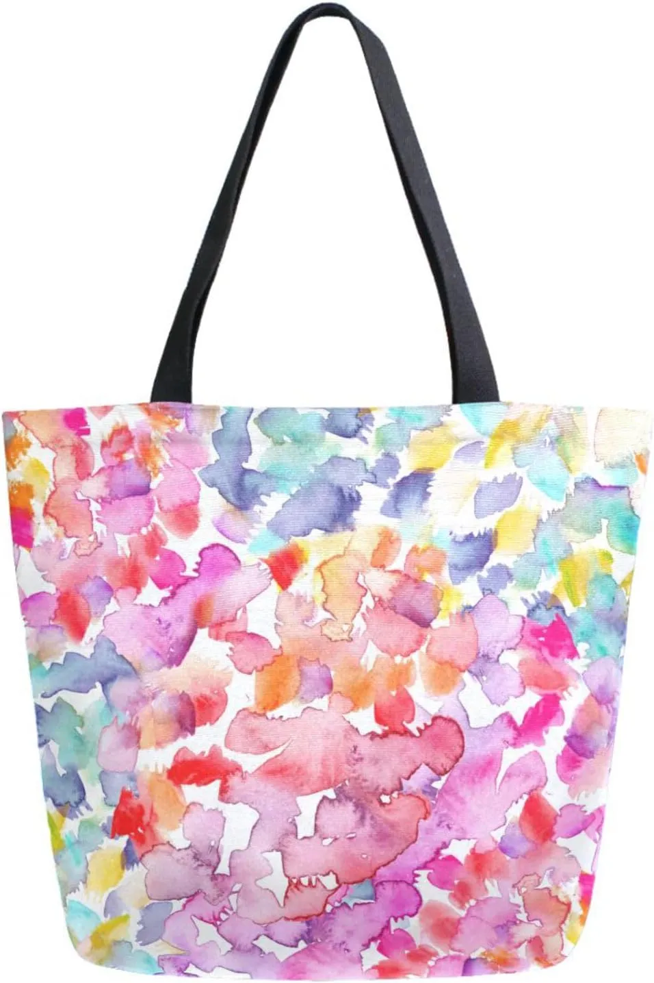 Naanle Canvas Tote Bag Large Women Casual Shoulder Bag Handbag Watercolor Floral Flower Canvas Tote Bag Reusable Grocery Shopping Cloth Bags Women Tote Bags