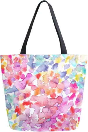 Naanle Canvas Tote Bag Large Women Casual Shoulder Bag Handbag Watercolor Floral Flower Canvas Tote Bag Reusable Grocery Shopping Cloth Bags Women Tote Bags