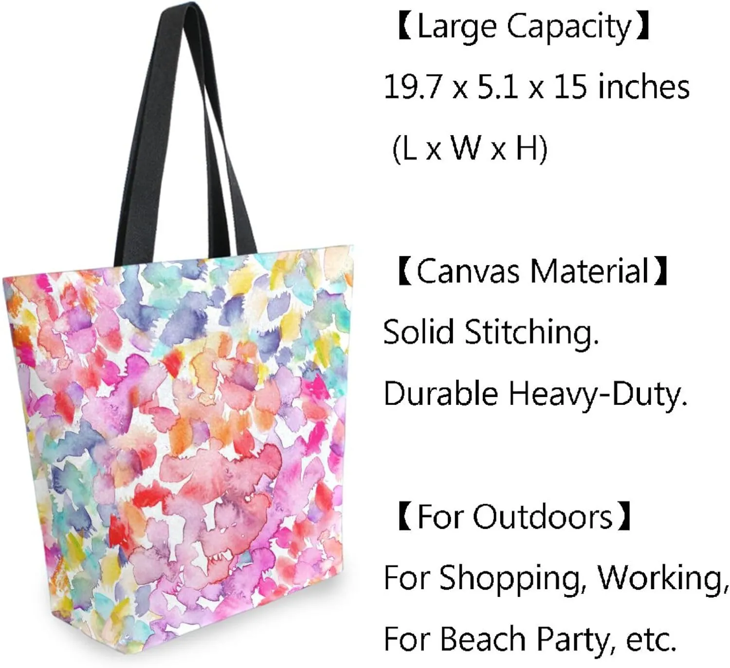 Naanle Canvas Tote Bag Large Women Casual Shoulder Bag Handbag Watercolor Floral Flower Canvas Tote Bag Reusable Grocery Shopping Cloth Bags Women Tote Bags