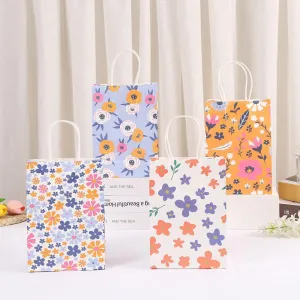 Namzi gifts, flowers, gift boxes, packaging bags, pastoral series handbag with colorful printed flowers, gift handbag (white, 25.5 * 12.5 * 33cm)