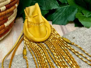 Native American Curly Fringe Medicine Bag 4" -Pueblo Indian Medicine Pouch, Possible Bag