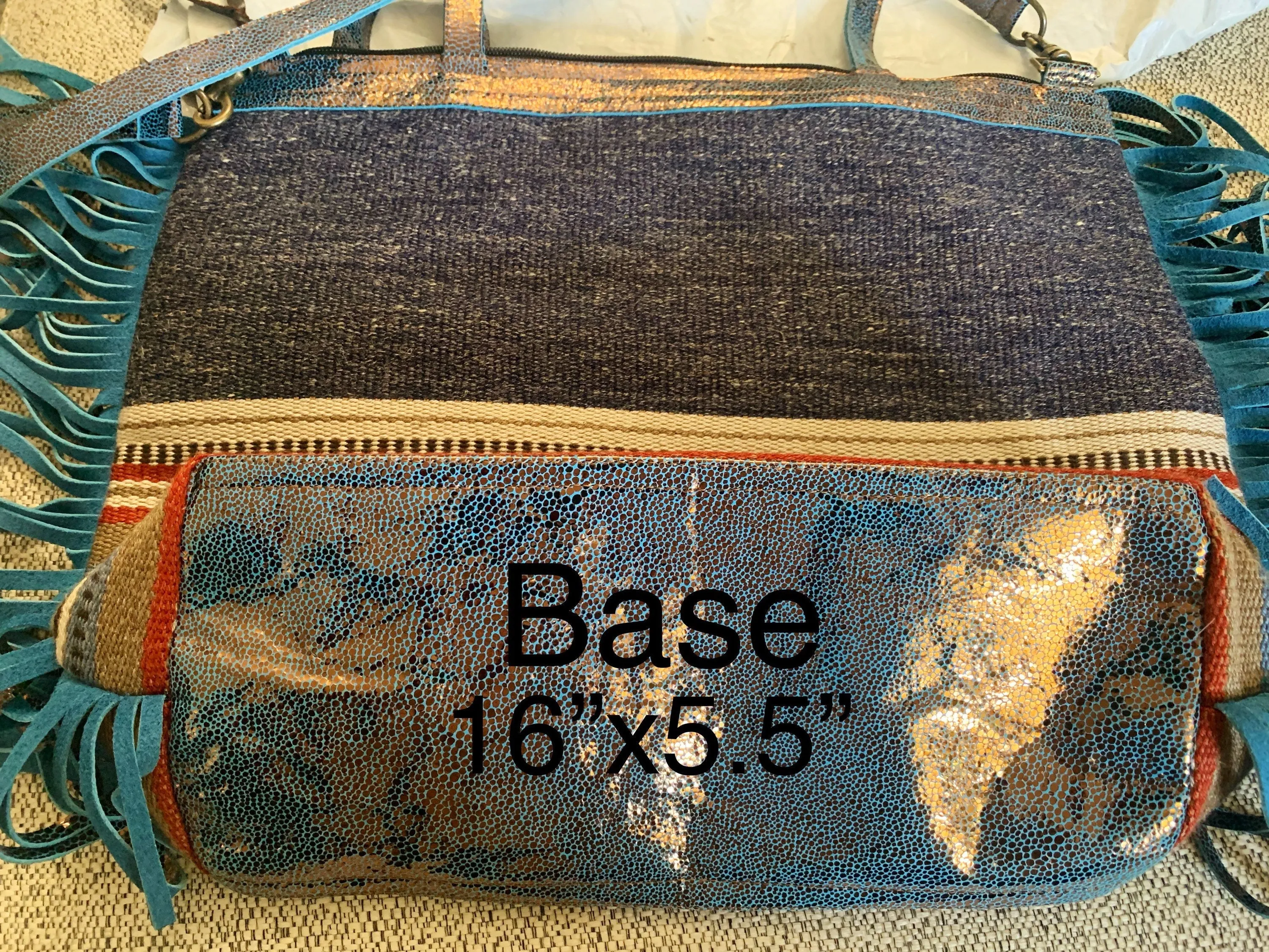Navajo Blue tote bag double handle plus crossbody strap