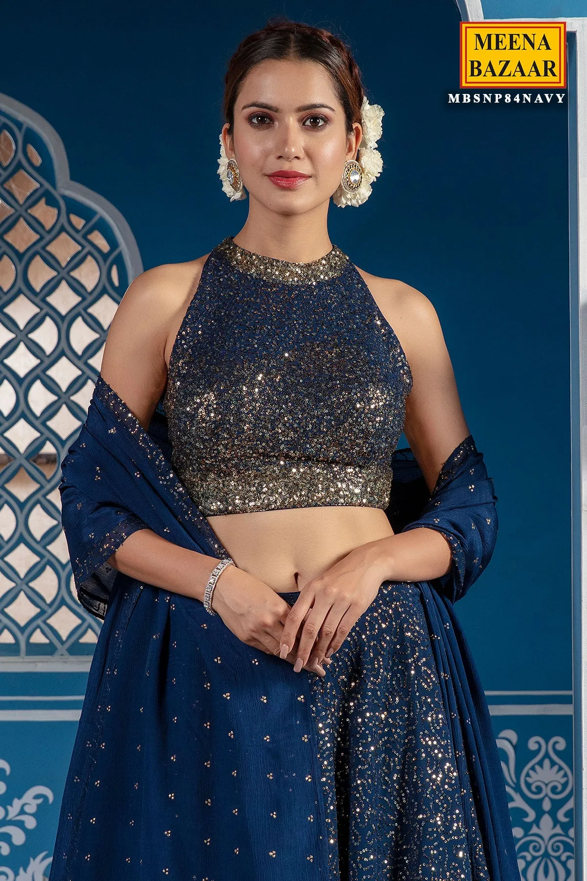 Navy Blue Georgette Lehenga