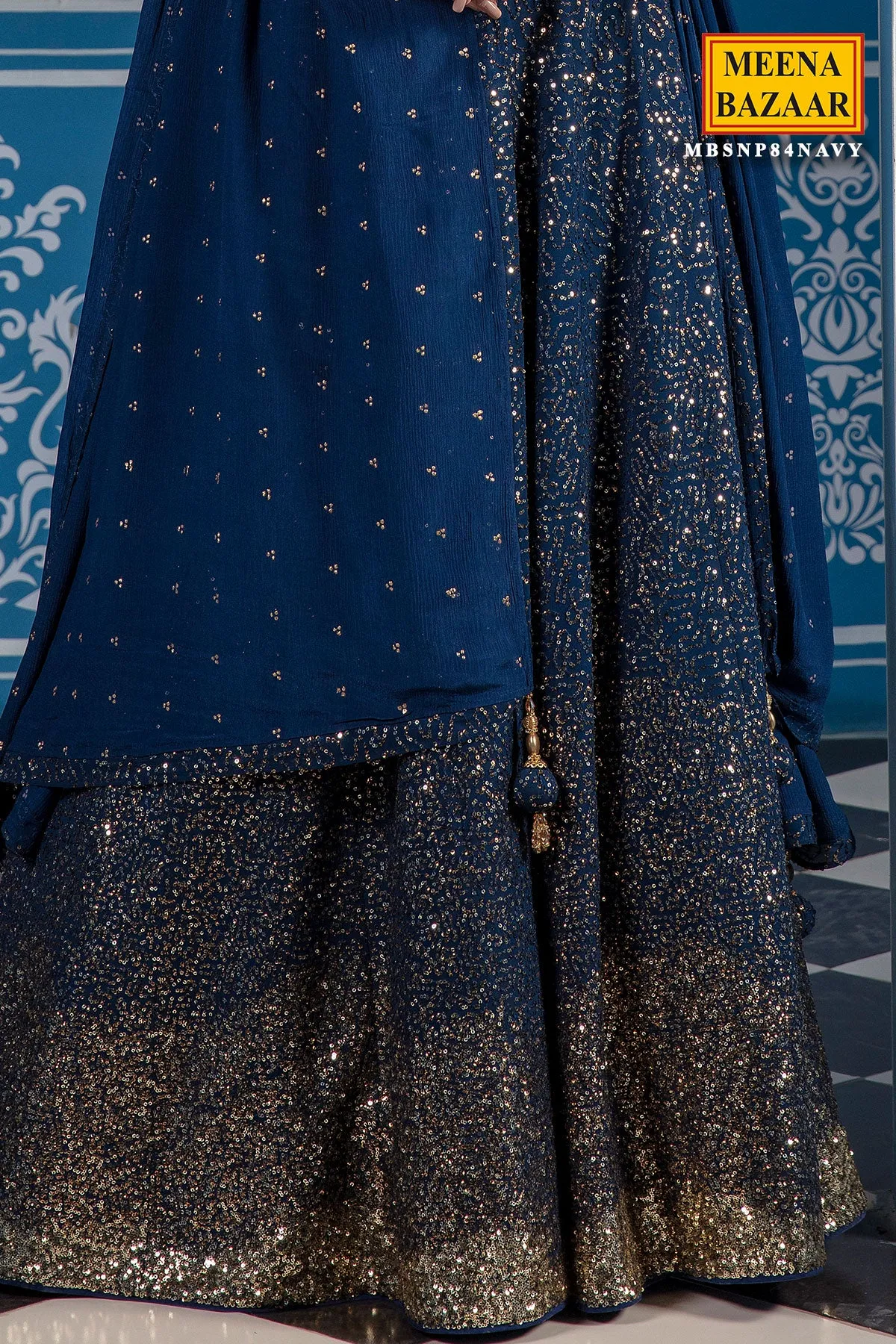 Navy Blue Georgette Lehenga