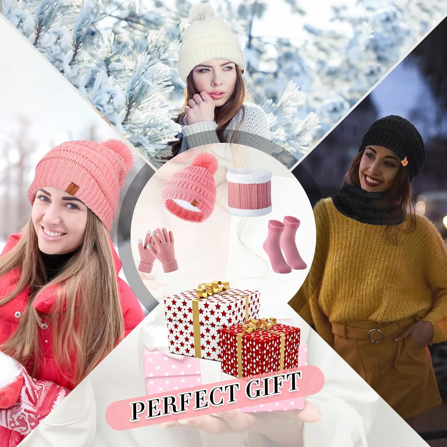 Neer 16 Pcs Winter Warm Hat Scarf Gloves Sock Set Knit Beanie Hat Touchscreen Gloves Neck Warmer Scarf for Women Men