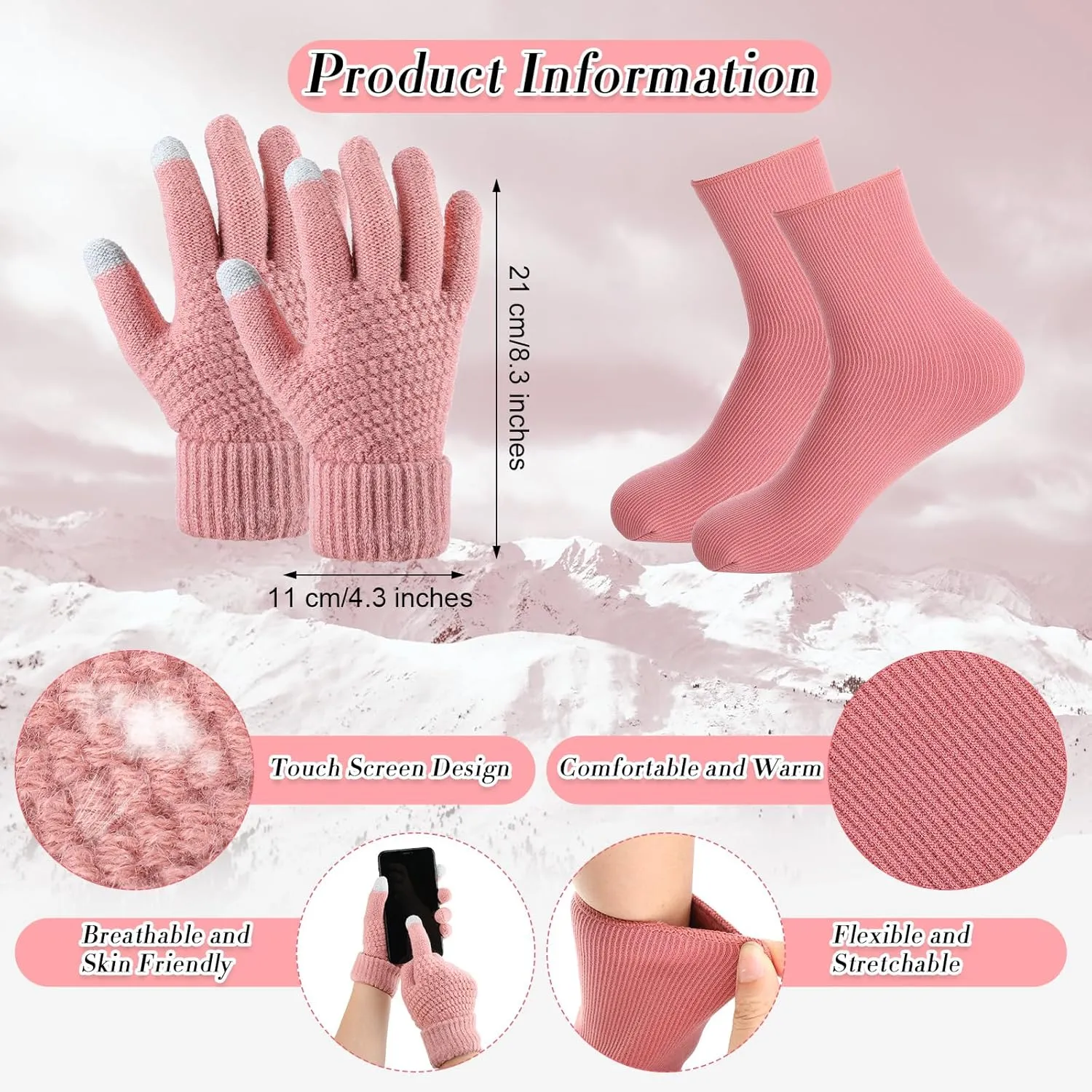 Neer 16 Pcs Winter Warm Hat Scarf Gloves Sock Set Knit Beanie Hat Touchscreen Gloves Neck Warmer Scarf for Women Men