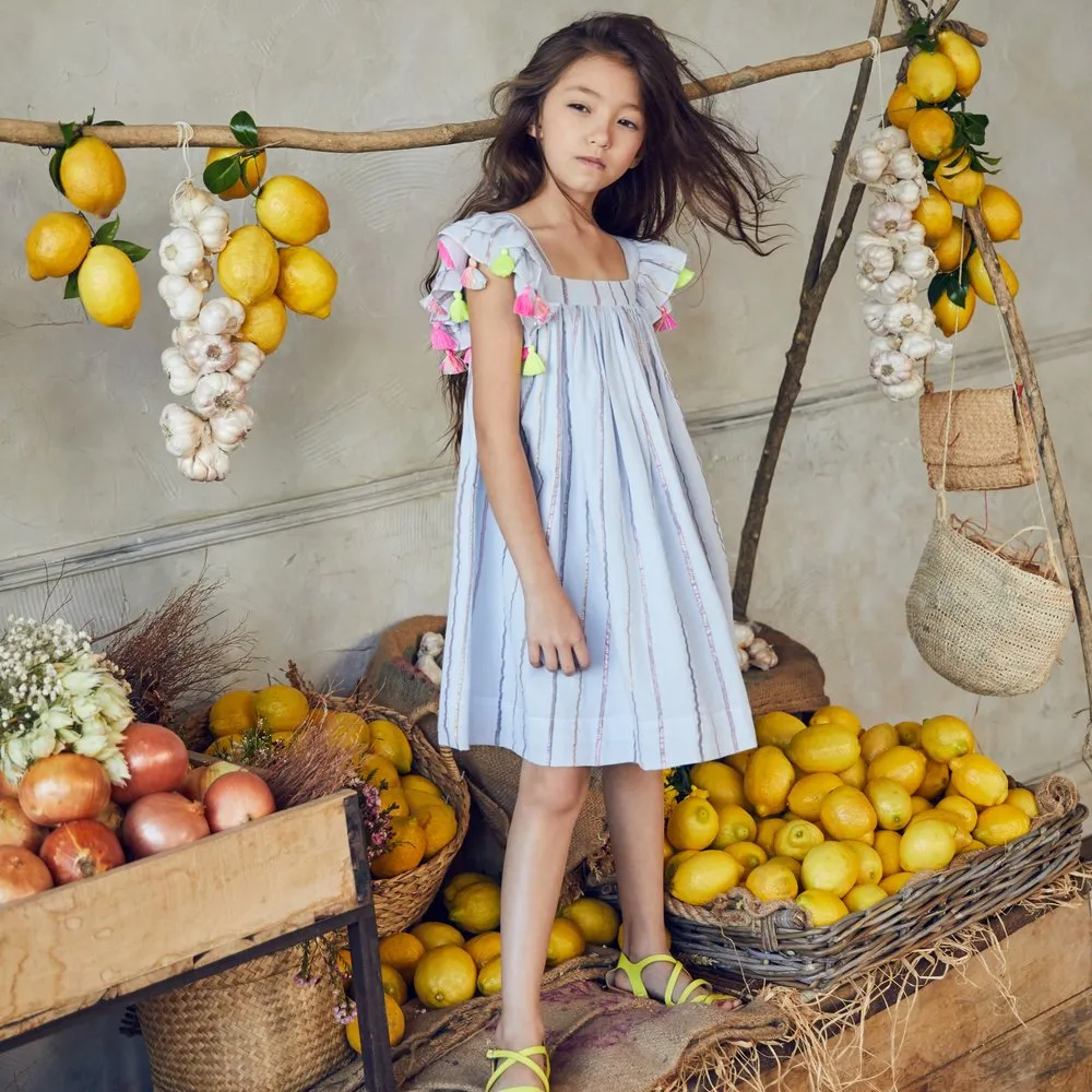 Nellystella Chloe Dress in Blue Lurex Stripe